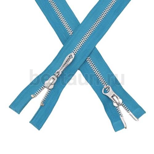 МОЛНИЯ № 12 КУРТОЧНАЯ ИТАЛИЯ Т5 метал.никель 100 см 2 замка тем.голубой