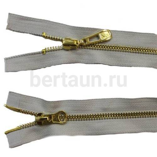 МОЛНИЯ №  7 КУРТОЧНАЯ ИТАЛИЯ Т5 метал.золото 100 см 2 замка св.серый