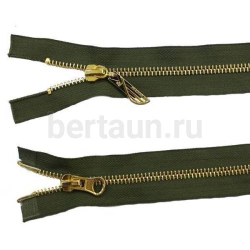 МОЛНИЯ № 21 КУРТОЧНАЯ ИТАЛИЯ Т5 метал.золото 100 см 2 замка хаки