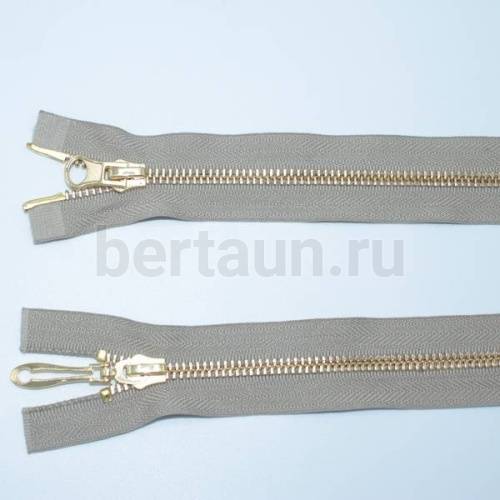 МОЛНИЯ № 81 КУРТОЧНАЯ ИТАЛИЯ Т5 метал.золото 100 см 2 замка серо-бежевый