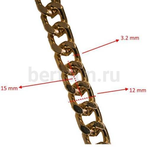 Цепь №10 д/сумок плетение панцирное звено плоское 12*15*3,2мм золото