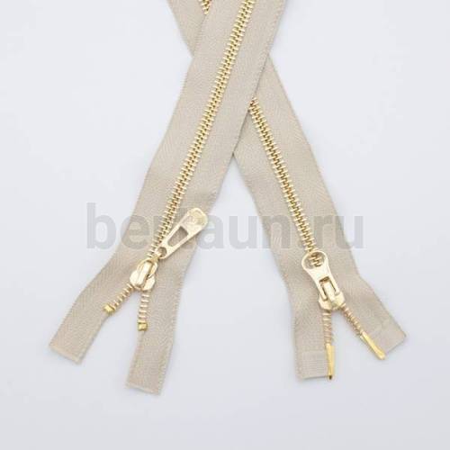 МОЛНИЯ № 63 КУРТОЧНАЯ ИТАЛИЯ Т5 метал.золото 100 см 2 замка тем.молочный