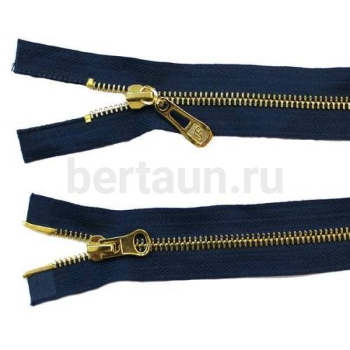 МОЛНИЯ № 10 КУРТОЧНАЯ ИТАЛИЯ Т5 метал.золото 100 см 2 замка синий