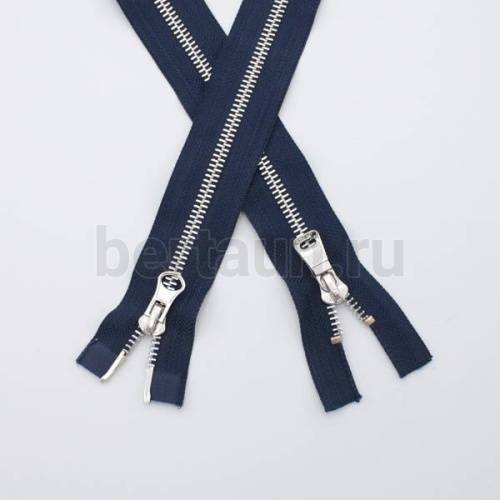 МОЛНИЯ № 76 КУРТОЧНАЯ ИТАЛИЯ Т5 метал.никель 100 см 2 замка т.синий