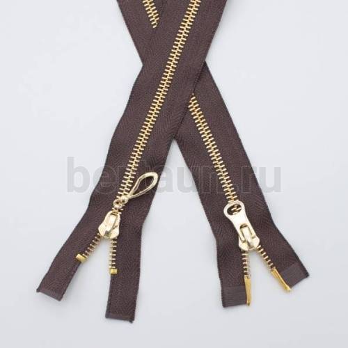 МОЛНИЯ № 35 КУРТОЧНАЯ ИТАЛИЯ Т5 метал.золото 100 см 2 замка коричневый