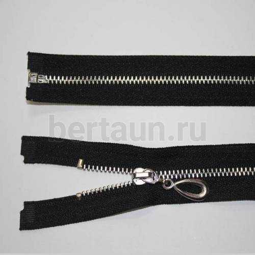 МОЛНИЯ №162 КУРТОЧНАЯ МЕТАЛЛ Т3 80 см никель на черном