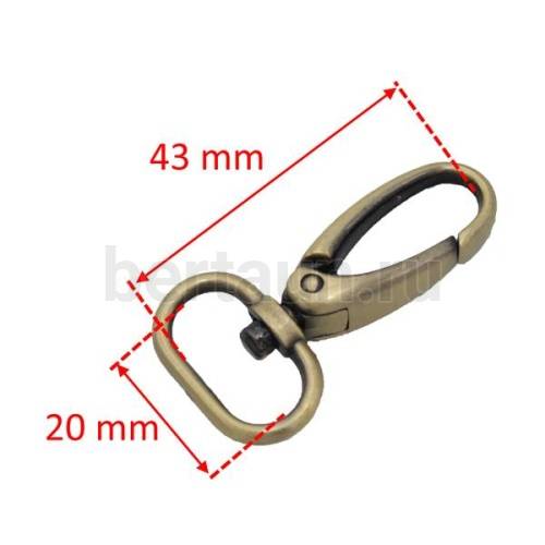 Карабин № 68 метал. д/сумок LT РМ03 НМ01-19,1 20 мм антик