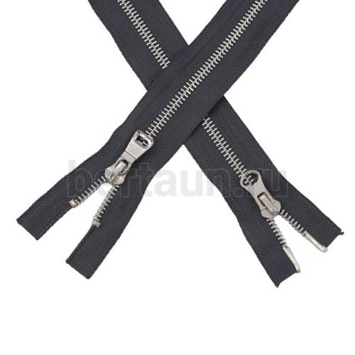 МОЛНИЯ № 22 КУРТОЧНАЯ ИТАЛИЯ Т5 метал.никель 100 см 2 замка тем.серая