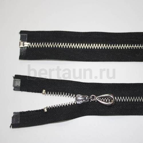 МОЛНИЯ №165 КУРТОЧНАЯ МЕТАЛЛ Т4 60 см никель на черном