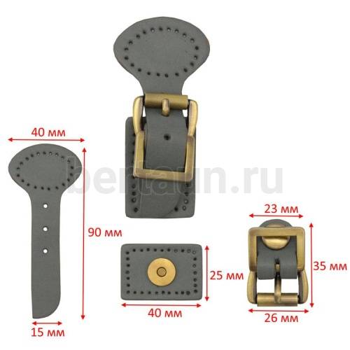 Заготовка №  7 Набор из экокожи для вязанных сумок пришивная пряжка KZ0264 серый