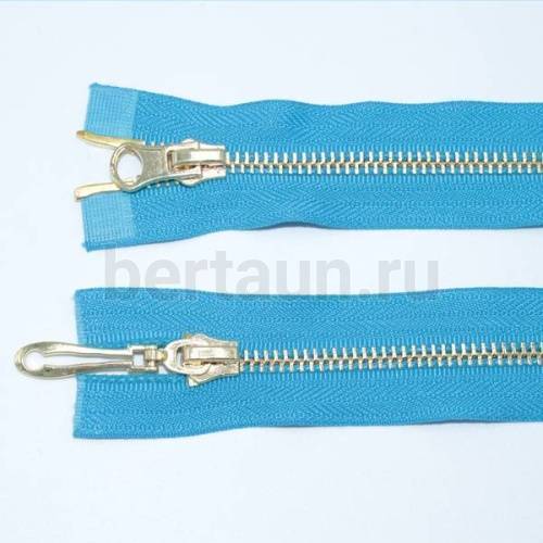 МОЛНИЯ № 61 КУРТОЧНАЯ ИТАЛИЯ Т5 метал.золото 100 см 2 замка ярко-голубой