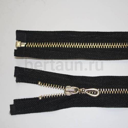 МОЛНИЯ №163 КУРТОЧНАЯ МЕТАЛЛ Т3 80 см  золото на черном