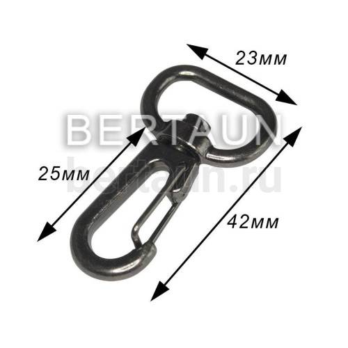 Карабин №156 металический карабин для сумки К 3721 (109+337) 16 мм темный никель