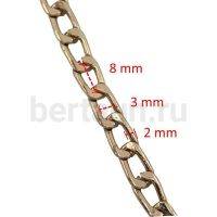 Цепь №20 д/сумок плетение панцирное звено плоское 3*8*2,0 мм золото